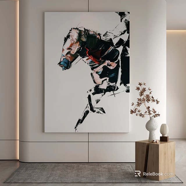 Modern Abstract Horse Painting In Black White Red For Living Room Wall Art Decor 3d model 