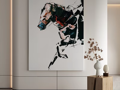 Modern Abstract Horse Painting In Black White Red For Living Room Wall Art Decor 3d model