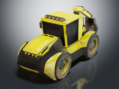 Yellow Heavy Duty Construction Vehicle With Front Loader Bucket And Large Tires 3d model