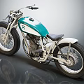 Vintage Motorcycle With Teal Fuel Tank White Fenders And Black Seat