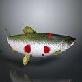 Decorative Fish Ornament With Silver White Body Red Spots And Green Fins