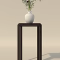 Decorative Ornament Set With White Vase Green Plants On Dark Wooden Side Table