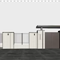 Modern Entrance Gate With White Walls Black Railings Brown Door And Stone Paved Ground