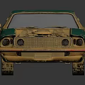 Rusty Green Vintage Car With Open Hood And Exposed Engine 3d model