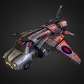 Futuristic Flying Car With Red And Silver Body Yellow Front Lights And Wings