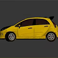 Yellow Sporty Modified Car With Black Hood Rear Spoiler And Racing Wheels