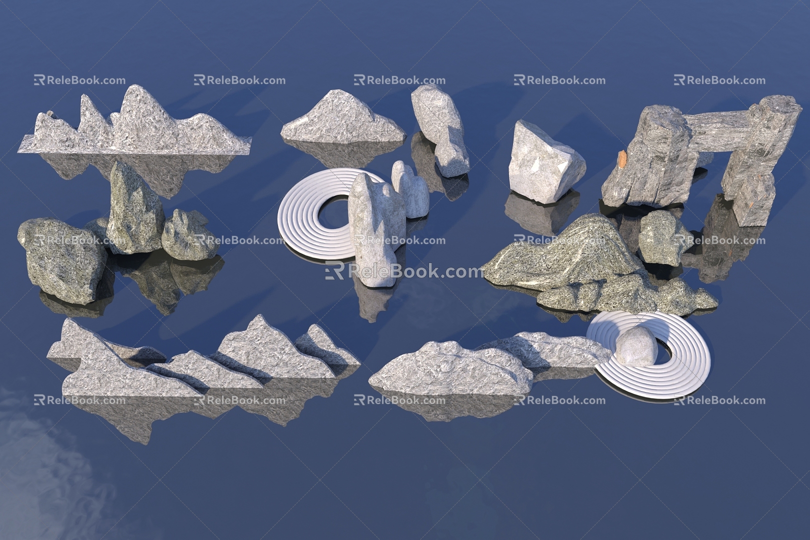 modern stone snow wave stone rubble set stone 3d model