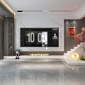 Modern Office Space Interior With Desk Computer Bookshelves Marble Counter Stools And Green Plant