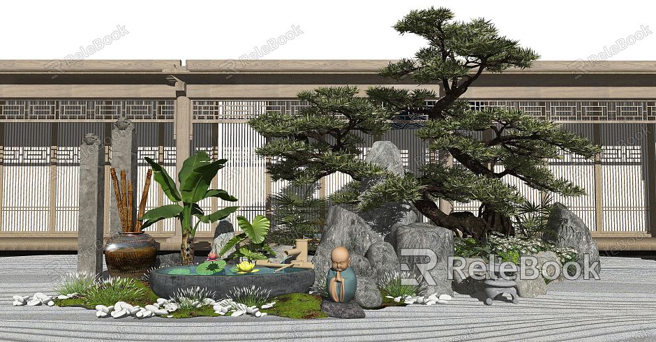 New Chinese style landscape sketch landscape sketch dry landscape courtyard landscape model