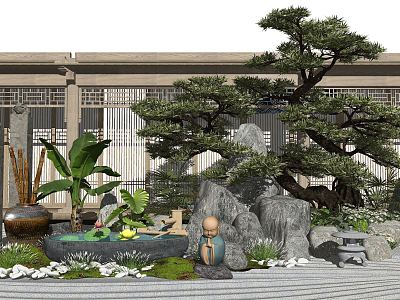 New Chinese style landscape sketch landscape sketch dry landscape courtyard landscape model