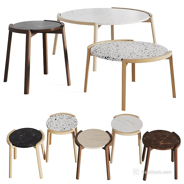 Functional Tables With Various Round Tops And Different Material Finishes For Modern Spaces 3d model