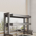 Kitchen Metal Storage Shelf With Double Layers Holding Pots And Plates