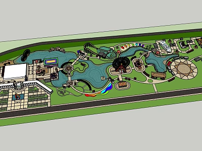 Scenic Park Landscape With Lakes Walking Paths Green Lawns Play Areas And Pavilions 3d model