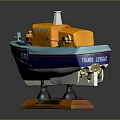 Decorative Model Boat With Orange Blue White Hull Wooden Base And 47001 Number