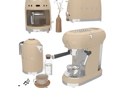 Smeg Beige Retro Kitchen Appliances With Coffee Machine And Electric Kettle 3d model
