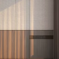 Modern Minimalist Background Wall With Gray Panels Wooden Base And Sunlight Shadows