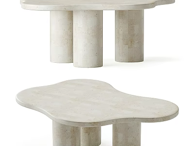 Modern White Stone Coffee Table With Irregular Top And Cylindrical Legs Design 3d model