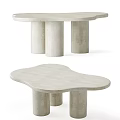 Modern White Stone Coffee Table With Irregular Top And Cylindrical Legs Design