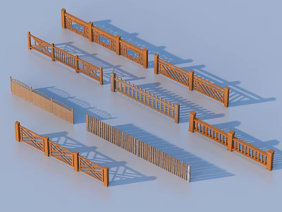 Wooden Railings 3D Models Showcasing Various Design Styles And Different Patterns 3d model