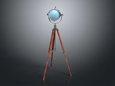 Blue Globe On Wooden Tripod Stand For Decorative Display Piece 3d model