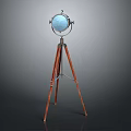 Blue Globe On Wooden Tripod Stand For Decorative Display Piece