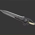 Ornate Decorative Sword Weapon With Intricate Silver Blade Carvings And White Ivory Handle