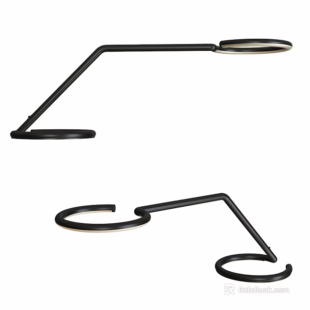 Sleek Modern Black Table Lamp With Curved Adjustable Arm And Circular Base Design 3d model