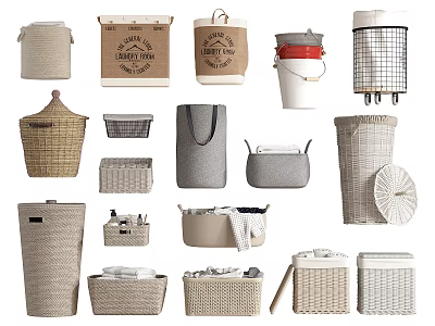 Various Woven Storage Baskets With Handles Lids And Rolling Designs For Home Organizing 3d model