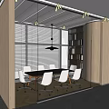 Modern Meeting Room Interior Design With Large Windows City View Linear Chandelier And White Chairs