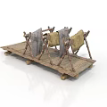Wooden Drying Rack With Canvas And Leather Items On Stand Frame Structure 3d model