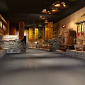 Rustic Rural Workshop Interior With Stone Walls Thatched Decor Hanging Corn And Wooden Furniture