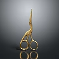 Golden Stork Shaped Scissors Elegant Design On Dark Background With Reflective Surface