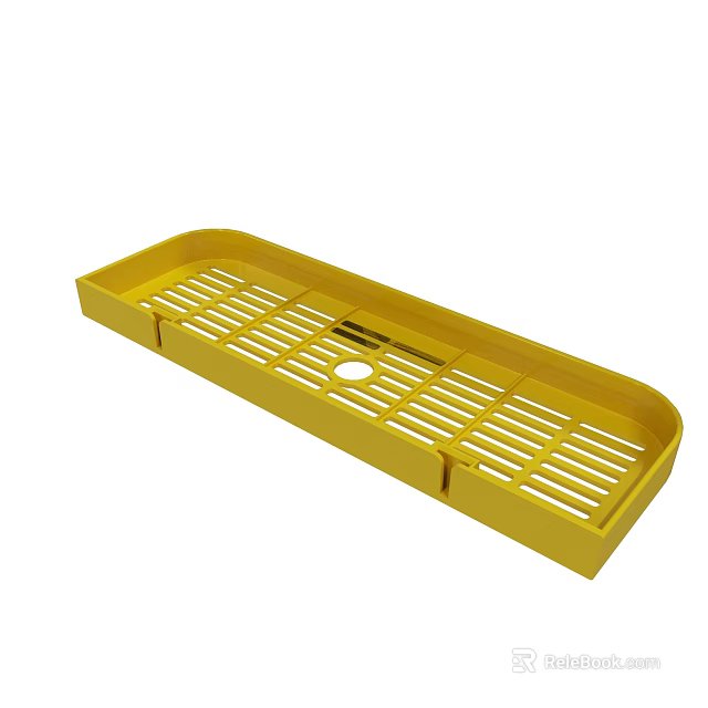 Yellow Rectangular Kitchen Drainer Tray With Grid Design And Drain Hole 3d model 