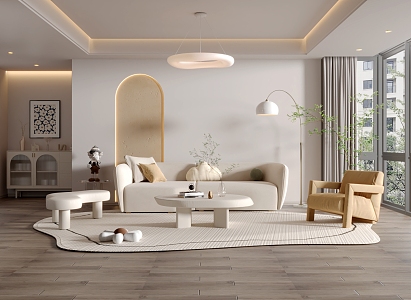 Nordic Living Room Cream Living Room 3d model