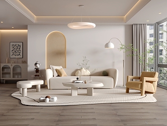 Nordic Living Room Cream Living Room 3d model