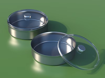 Stainless Steel Tableware Set With Two Containers Transparent Glass And Metal Lids On Green Background 3d model