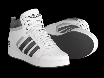 Adidas White High Top Sneakers With Gray Stripes And Black Sole 3d model