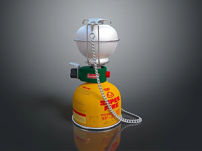 Portable Gas Stove With Yellow Cylinder White Burner And Chain 3d model
