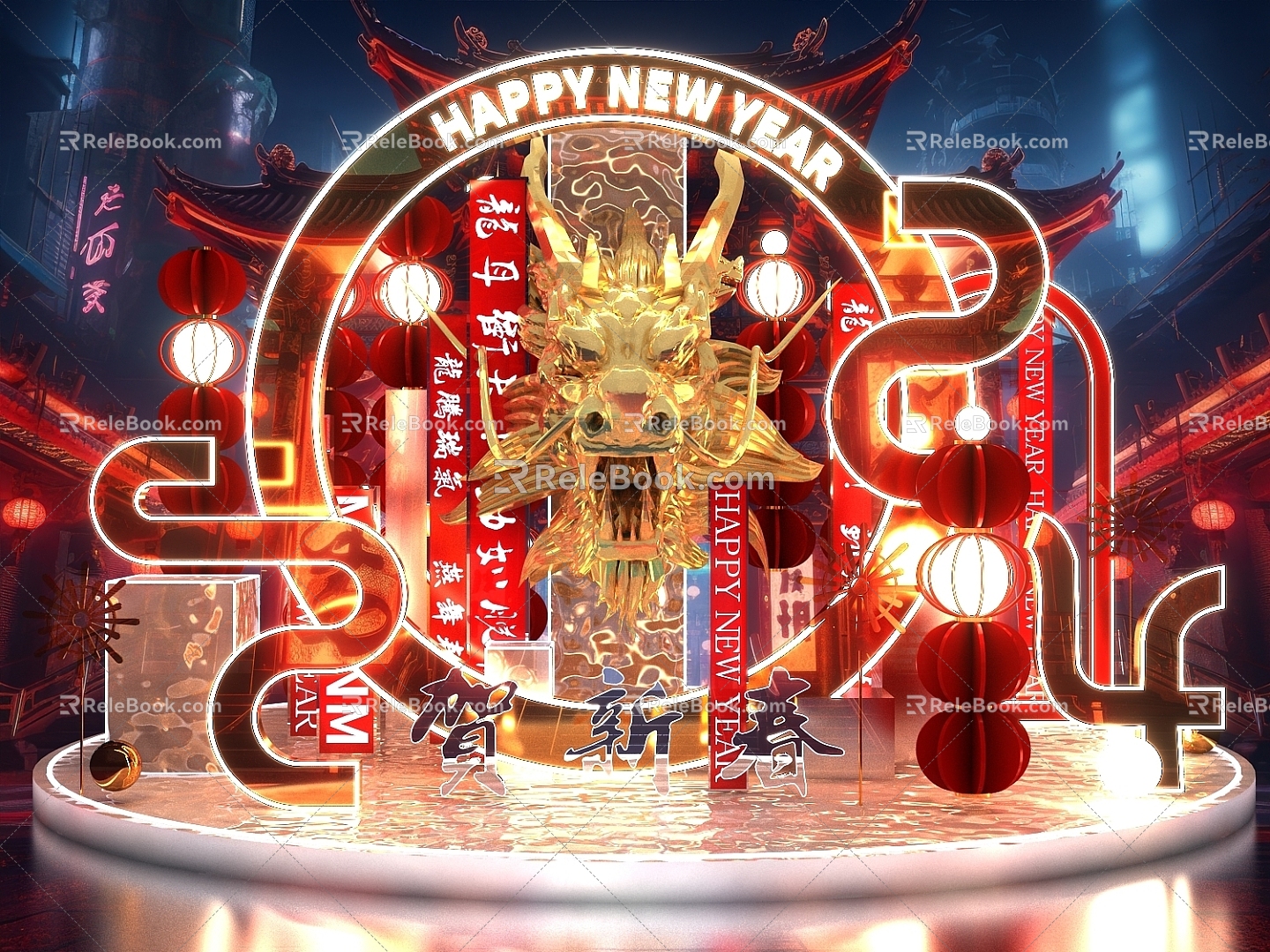 The Future of Science and Technology, National Tide, Chinese Dragon Year, IP Meichen, Antique Dragon Head, New Year Meichen, Photo Card 3d model