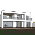 Modern Detached Villa With White Exterior Large Windows Balcony And Garden