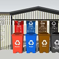 Public Facility Waste Sorting Station With Color Coded Recycling Bins 3d model
