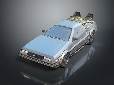 Silver Retro Futuristic Car With Flux Capacitor Inspired Roof Design Shiny Exterior And Reflective Surface 3d model
