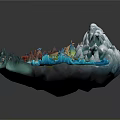 3D Landscape Model with Snowy Peaks Mountains Rivers Lakes and Diverse Terrains