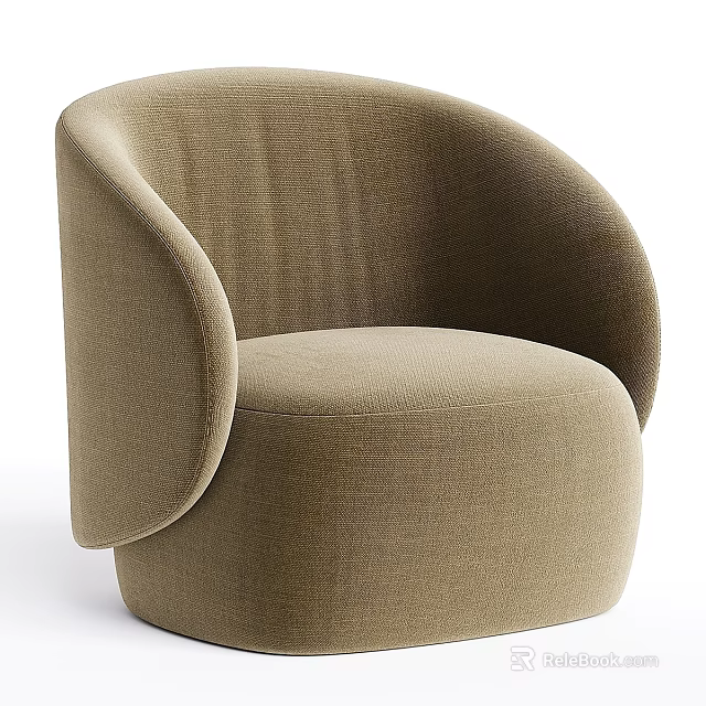 Modern Beige Fabric Leisure Chair With Curved Arms And Rounded Design 3d model 