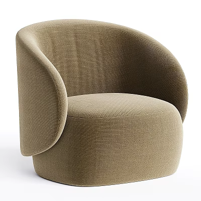 Modern Beige Fabric Leisure Chair With Curved Arms And Rounded Design 3d model