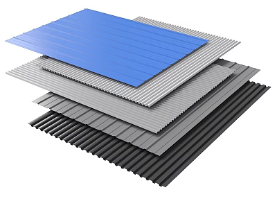 Corrugated Building Panels with Multiple Stacked Layers of Blue Gray Black Colors 3d model