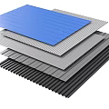 Corrugated Building Panels with Multiple Stacked Layers of Blue Gray Black Colors