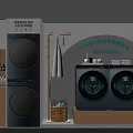Slim Design Bathroom Cabinet Rack With Stackable Double Drum Heat Pump Washer Dryer Set 3d model