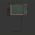 Retro Vintage Old Fashioned Television With Wooden Case Green Screen And Buttons