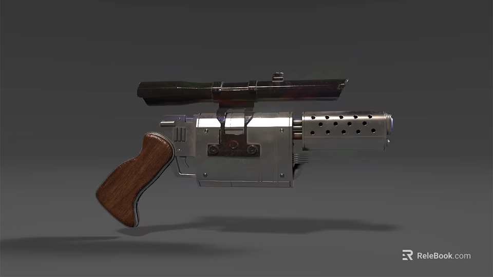 Tactical Pistol With Wooden Grip Metal Frame Perforated Barrel And Top Accessory 3d model 